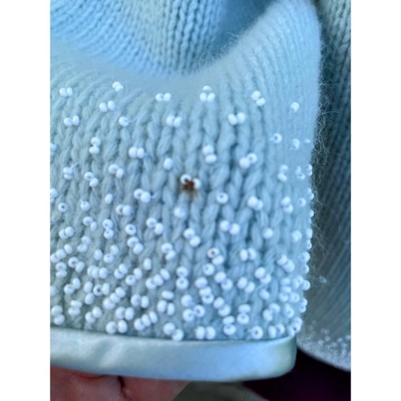 Vintage Angora Seed bead Light Blue Knit Sweater cardigan Hong Kong Medium - Picture 8 of 16